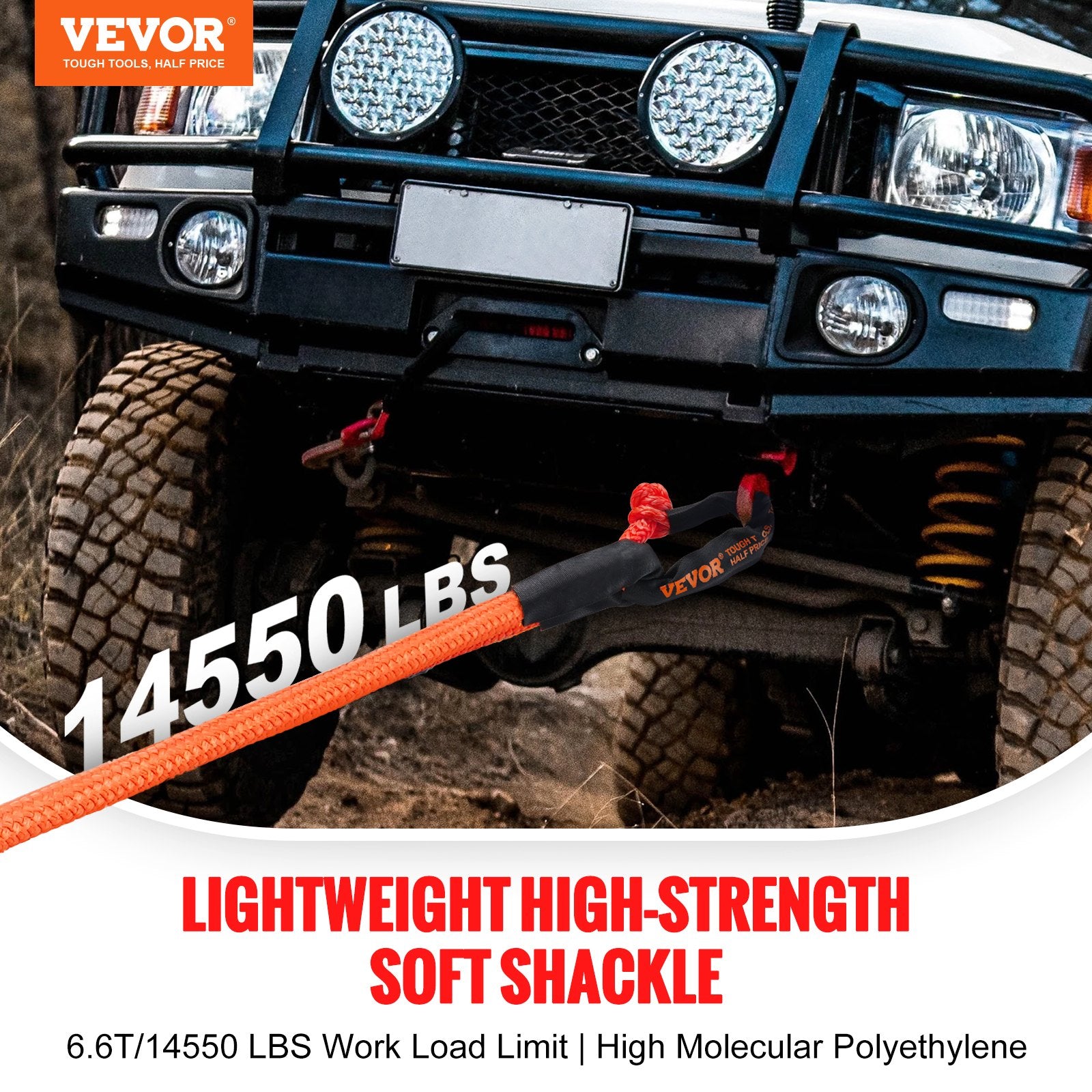 Synthetic Soft Shackle Rope, 2 Pack 12.7 x 558.8 mm 20 Ton Breaking Strength Recovery Tow Shackles with Extra V952-JPXKLSHCS12YYKH4YV0