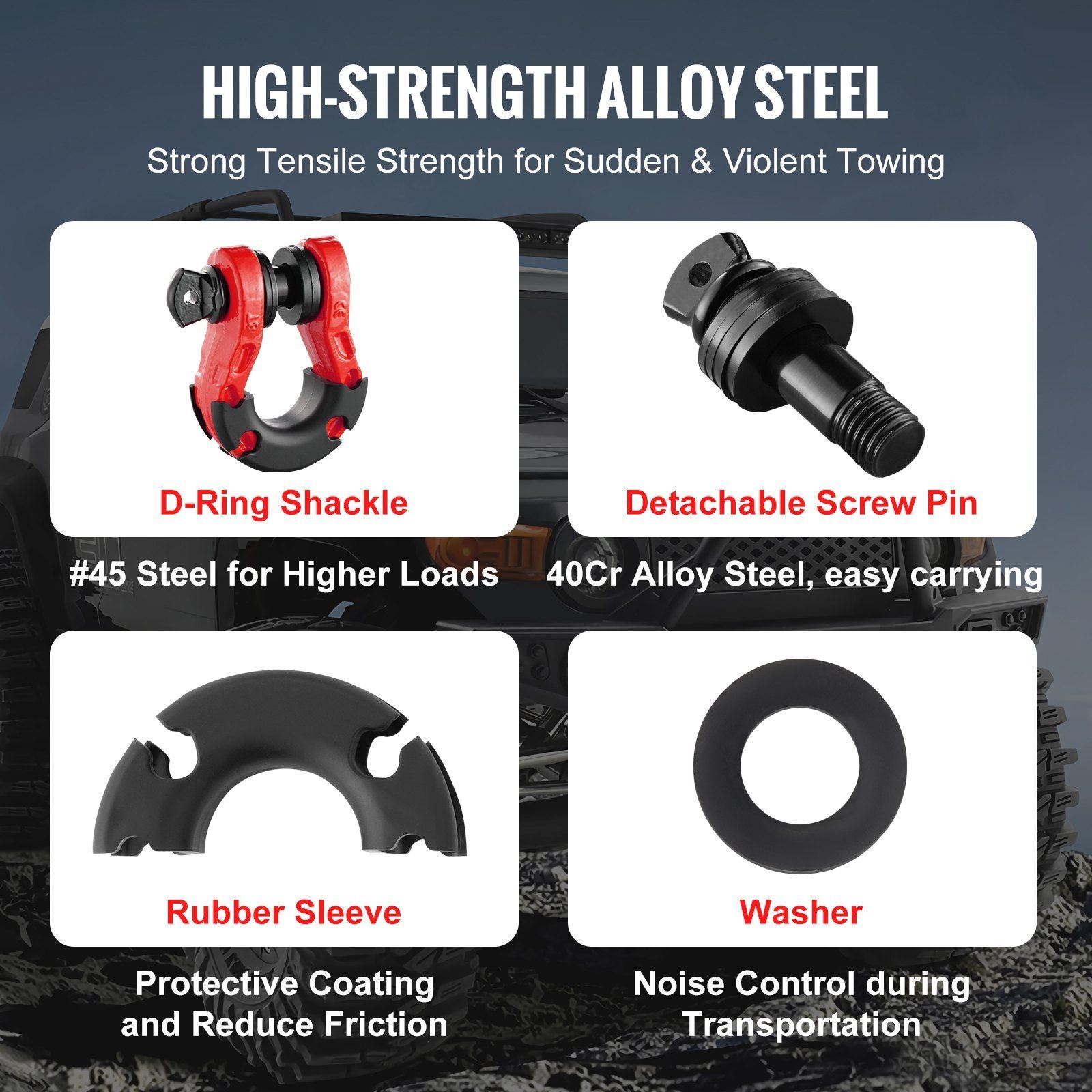 D-Ring Shackle, 2 Pack 19.05 mm Alloy Steel Shackles 30 Ton Break Strength with 22 mm Screw Pin, Isolators & V952-JPXKLSHJG34YTN0H5V0