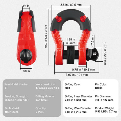 D-Ring Shackle, 2 Pack 19.05 mm Alloy Steel Shackles 30 Ton Break Strength with 22 mm Screw Pin, Isolators & V952-JPXKLSHJG34YTN0H5V0