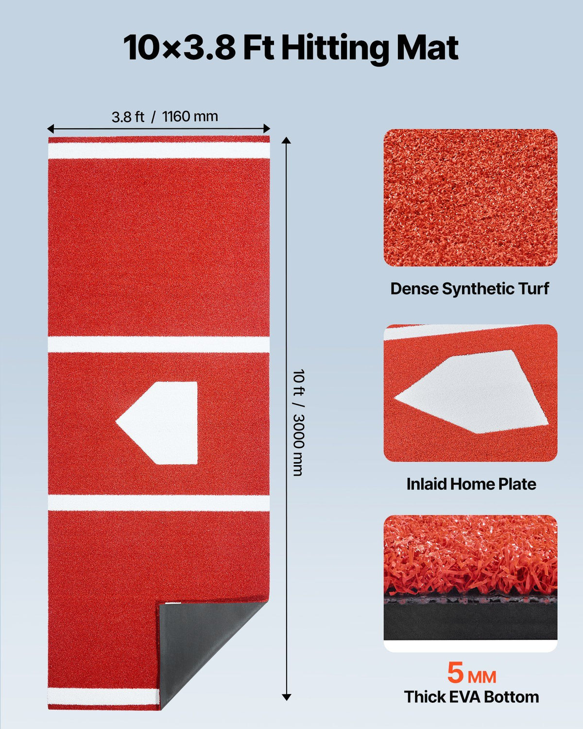 Baseball Hitting Mat, 300x116cm Batting Cage Mat, Batters Box Turf Mats, Softball Batting Practice Equipment V952-JQD10YC38YCB26SO1001V0