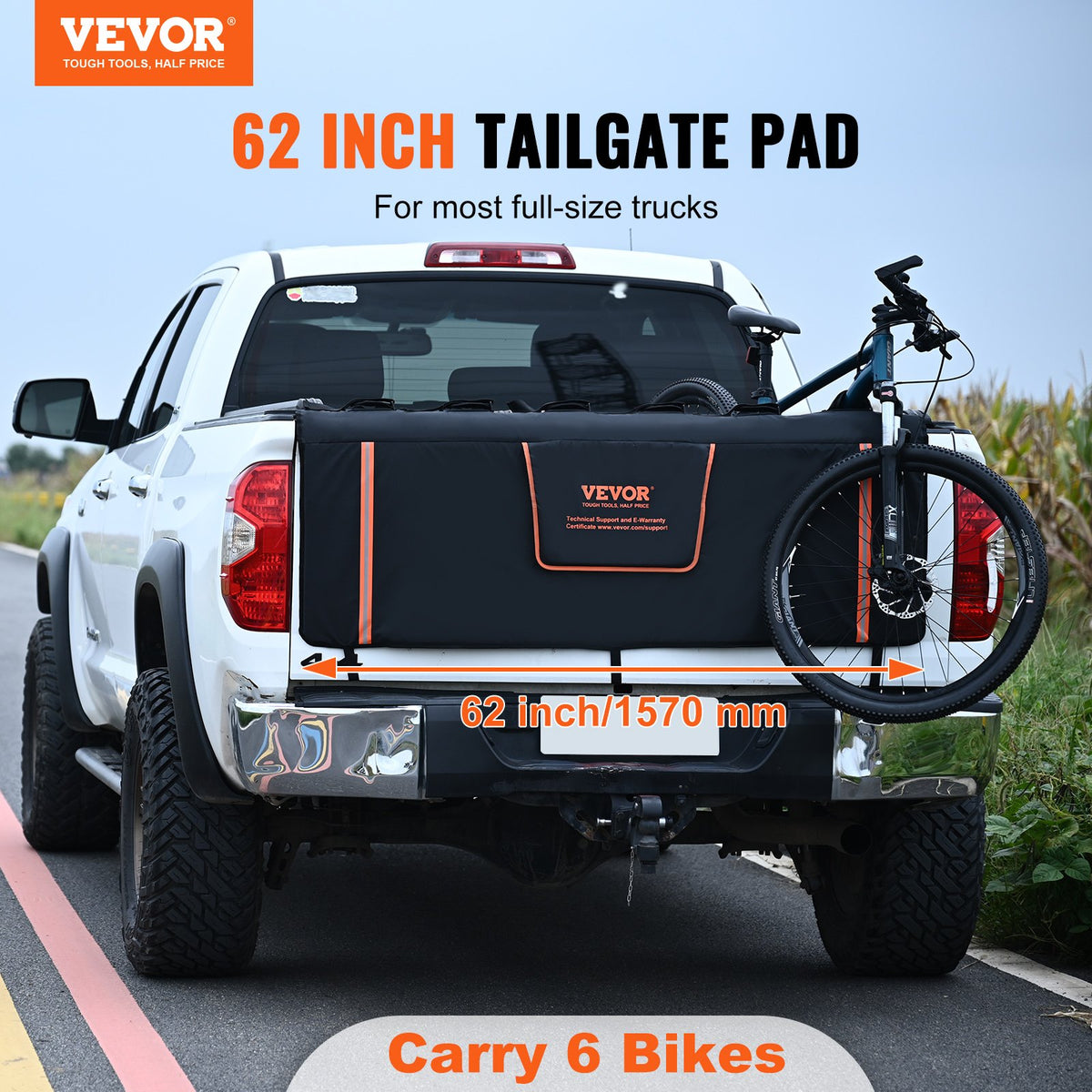 Tailgate Bike Pad, 62" Truck Tailgate Pad Carry 6 Mountain Bikes, Upgraded Grooves Tailgate Protection Pad V952-JQKWMD62INCH94P52V0
