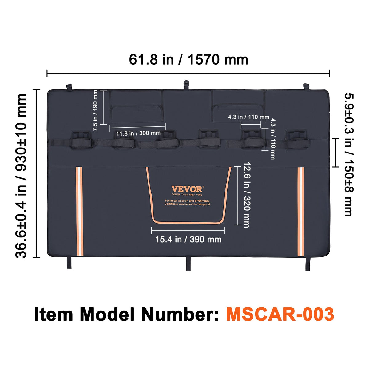 Tailgate Bike Pad, 62" Truck Tailgate Pad Carry 6 Mountain Bikes, Upgraded Grooves Tailgate Protection Pad V952-JQKWMD62INCH94P52V0