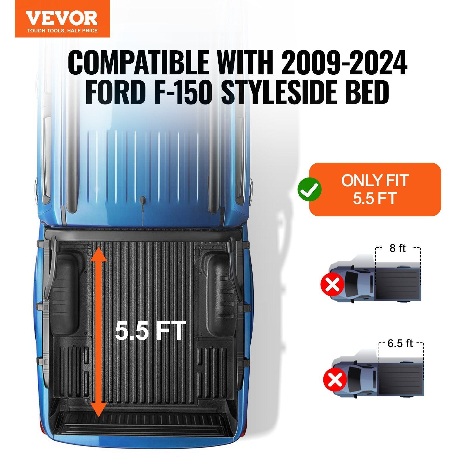 Truck Bed Cover, Roll Up Truck Bed Tonneau Cover, Compatible with 2009-2024 Ford F-150 Styleside Bed, for V952-JQSKCHBXGJQSDHHE9V0