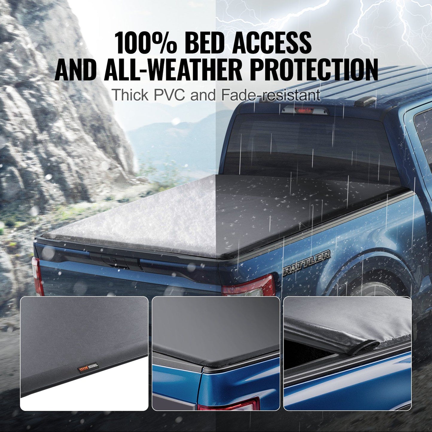 Truck Bed Cover, Roll Up Truck Bed Tonneau Cover, Compatible with 2009-2024 Ford F-150 Styleside Bed, for V952-JQSKCHBXGJQSDHHE9V0