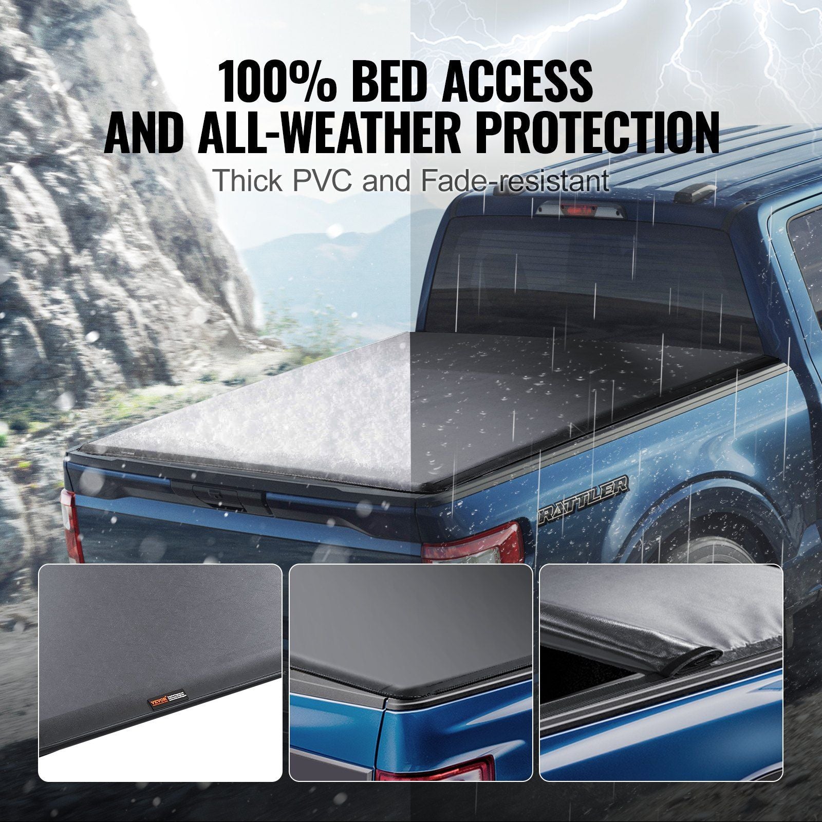 Truck Bed Cover, Roll Up Truck Bed Tonneau Cover, Compatible with 2009-2024 Ford F-150 Styleside Bed, for V952-JQSKCHBXGJQSDHHE9V0