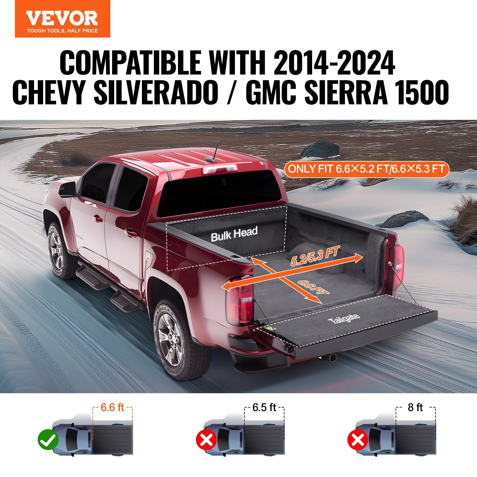 Truck Bed Cover, Roll Up Truck Bed Tonneau Cover, Compatible with 2014-2024 Chevy Silverado / GMC Sierra V952-JQSKCHBXGJQSXY6WBV0