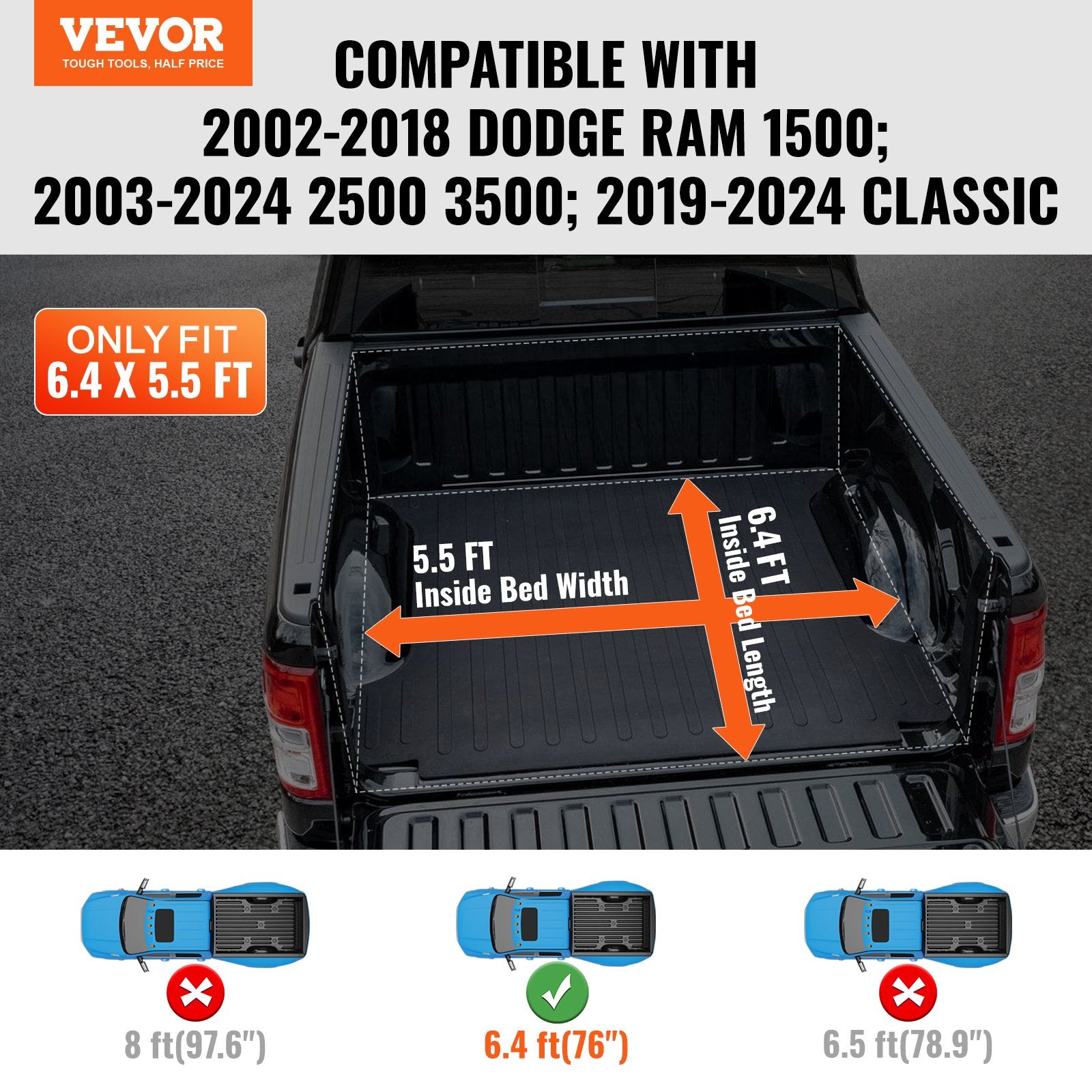 Truck Bed Cover, Roll Up Truck Bed Tonneau Cover, Compatible with 2002-2018 Dodge Ram 1500, 2003-2024 2500 V952-JQSKCHBXGJQSYTYBSV0