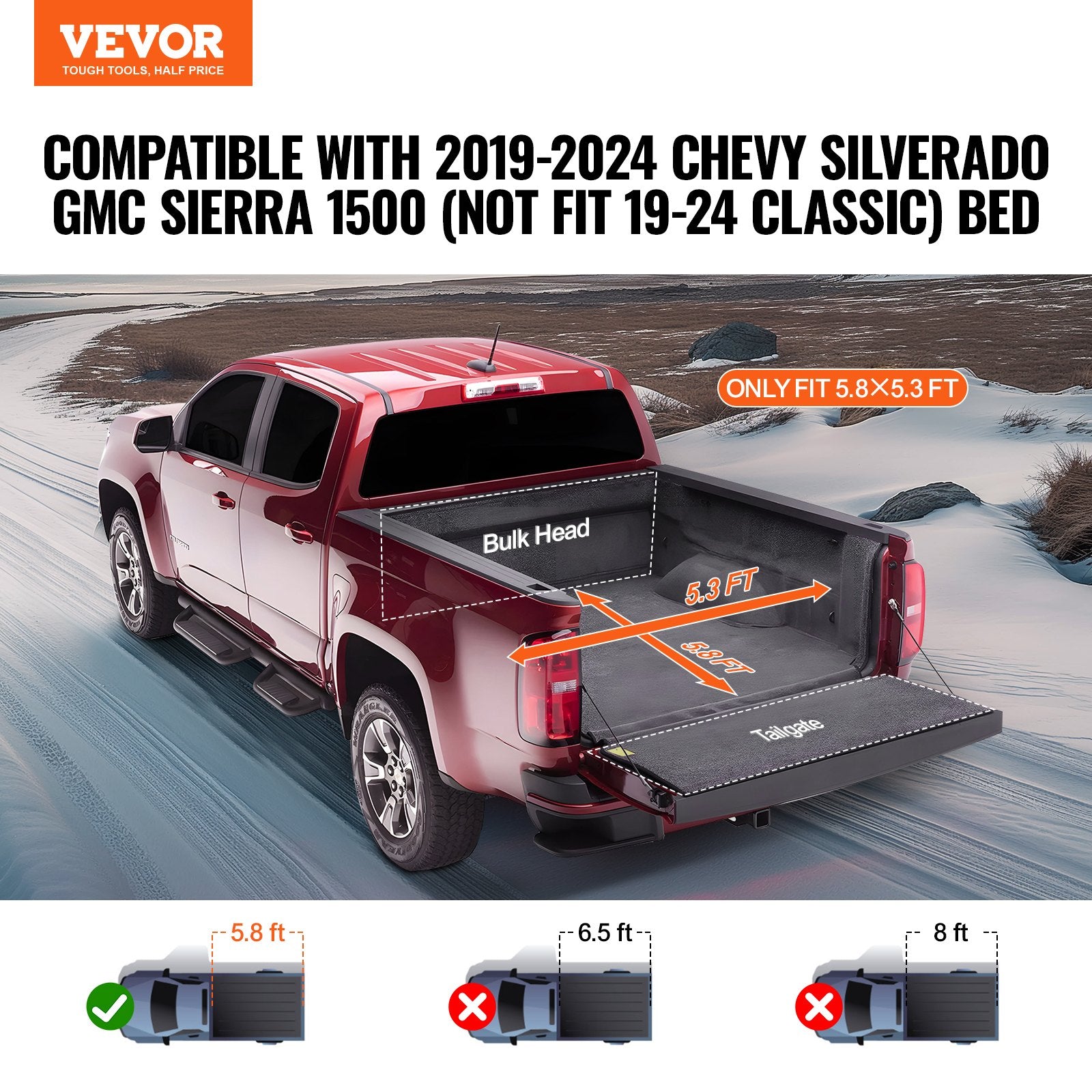 Truck Bed Cover, Roll Up Truck Bed Tonneau Cover, Compatible with 2019-2024 Chevy Silverado GMC Sierra 1500 V952-JQSKCHBXGJQSZJ02MV0