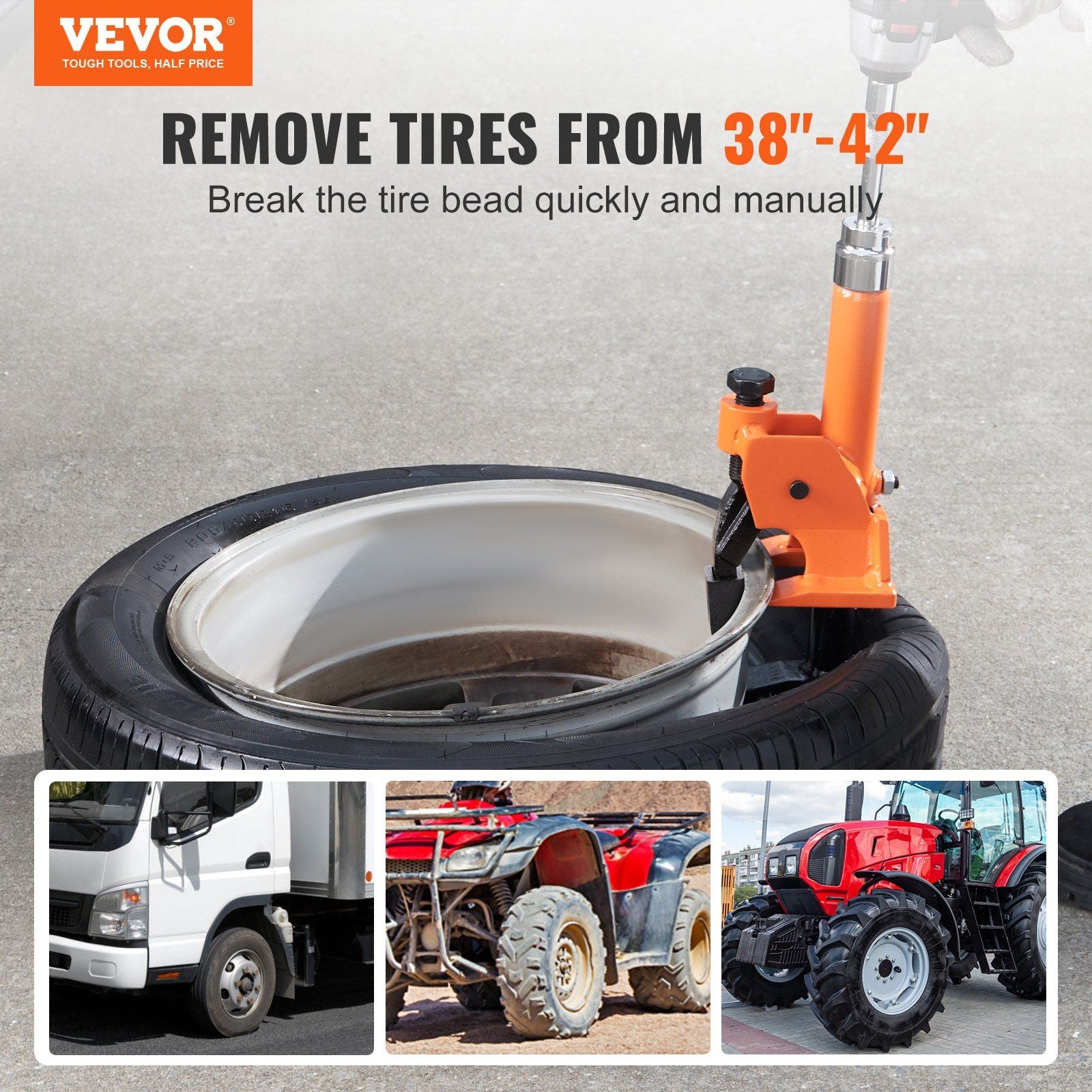 Manual Tire Bead Breaker, 96.5-106.7 mm Tires Changer Tool with Rubber Pad, Protect Aluminum Alloy Hubs, V952-JQSTQPSJLHJLGPSH8V0