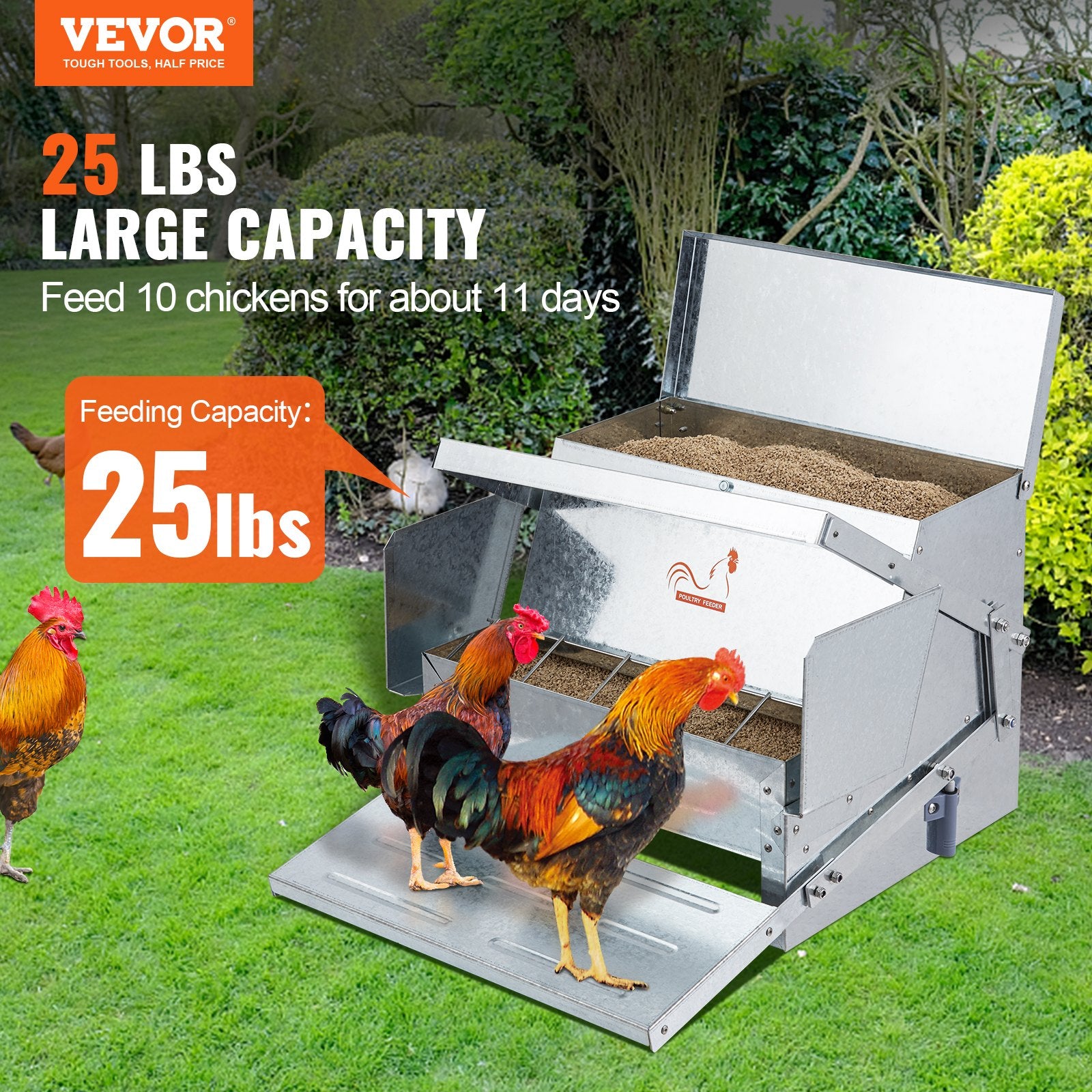 Automatic Chicken Feeder Galvanized Steel Poultry Feeder 25 lb 10 Chickens V952-JQWLQ25LBS00D0C1ZV0