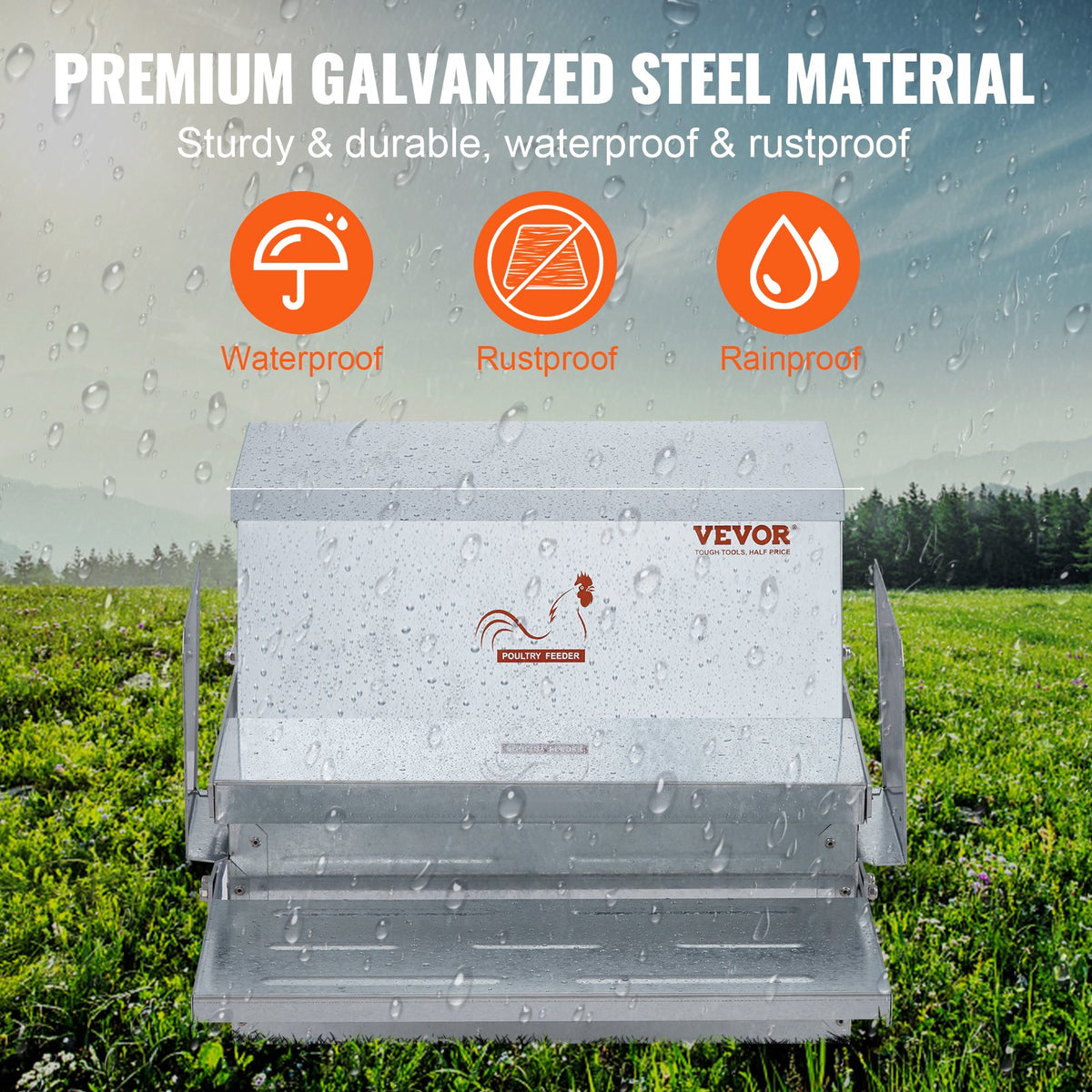 Automatic Chicken Feeder Galvanized Steel Poultry Feeder 25 lb 10 Chickens V952-JQWLQ25LBS00D0C1ZV0