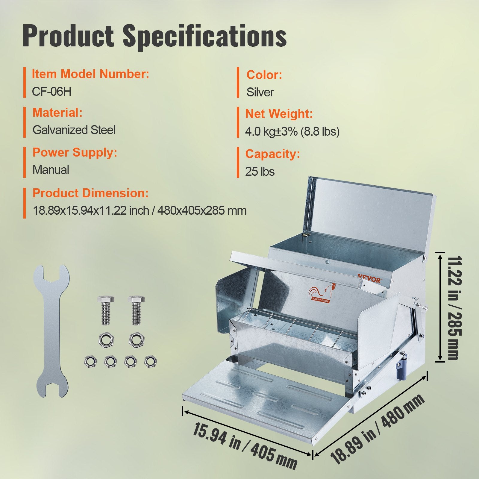 Automatic Chicken Feeder Galvanized Steel Poultry Feeder 25 lb 10 Chickens V952-JQWLQ25LBS00D0C1ZV0