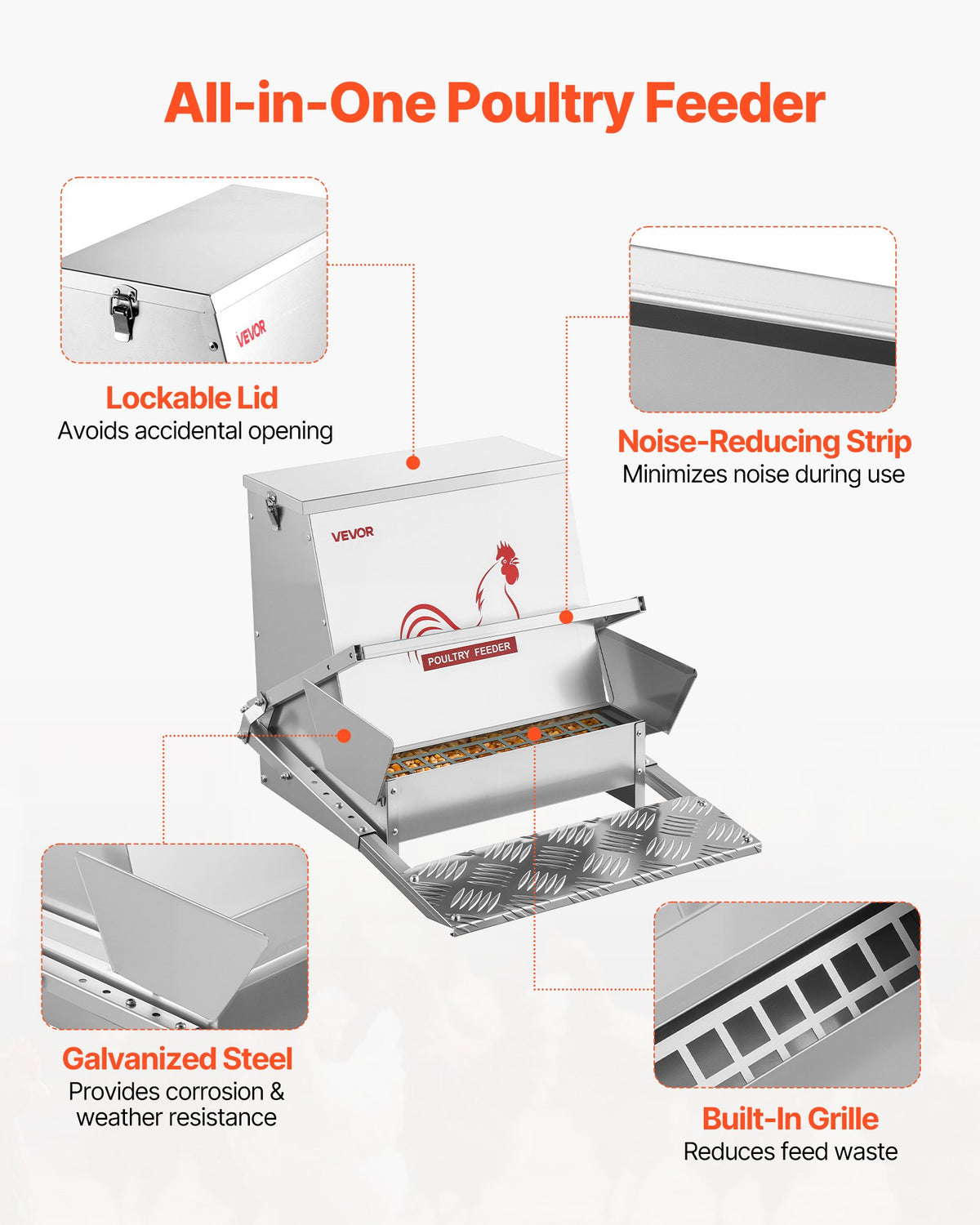 Automatic Chicken Feeder, 18.14 kg Capacity, Rainproof Treadle Poultry Feeder with Lockable Lid, No Waste, V952-JQWLQ40LBSZDYWBXU001V0