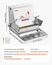 Automatic Chicken Feeder, 18.14 kg Capacity, Rainproof Treadle Poultry Feeder with Lockable Lid, No Waste, V952-JQWLQ40LBSZDYWBXU001V0