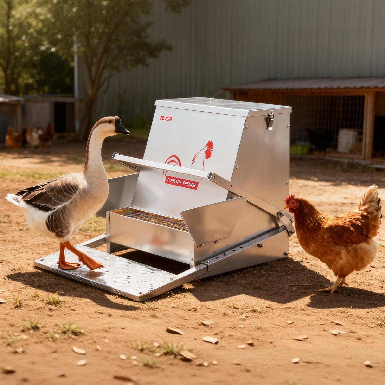Automatic Chicken Feeder, 18.14 kg Capacity, Rainproof Treadle Poultry Feeder with Lockable Lid, No Waste, V952-JQWLQ40LBSZDYWBXU001V0