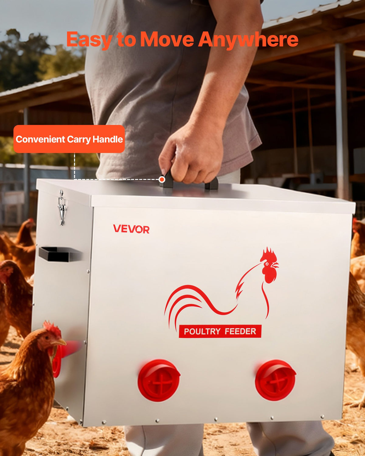 Automatic Chicken Feeder, 38.56 kg Capacity, 6 Feeding Ports No-Waste Poultry Feeder with Built-In Divider, V952-JQWLQ85LBS6KPAOVX001V0