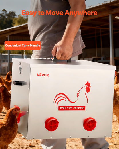 Automatic Chicken Feeder, 38.56 kg Capacity, 6 Feeding Ports No-Waste Poultry Feeder with Built-In Divider, V952-JQWLQ85LBS6KPAOVX001V0