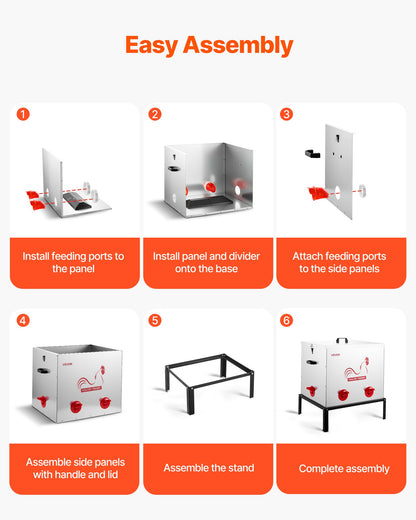 Automatic Chicken Feeder, 38.56 kg Capacity, 6 Feeding Ports No-Waste Poultry Feeder with Built-In Divider, V952-JQWLQ85LBS6KPAOVX001V0