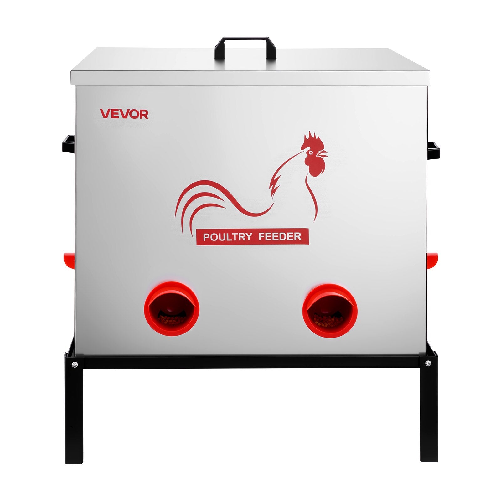 Automatic Chicken Feeder, 38.56 kg Capacity, 6 Feeding Ports No-Waste Poultry Feeder with Built-In Divider, V952-JQWLQ85LBS6KPAOVX001V0