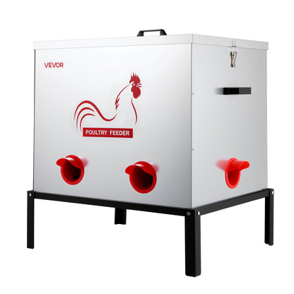 Automatic Chicken Feeder, 38.56 kg Capacity, 6 Feeding Ports No-Waste Poultry Feeder with Built-In Divider, V952-JQWLQ85LBS6KPAOVX001V0