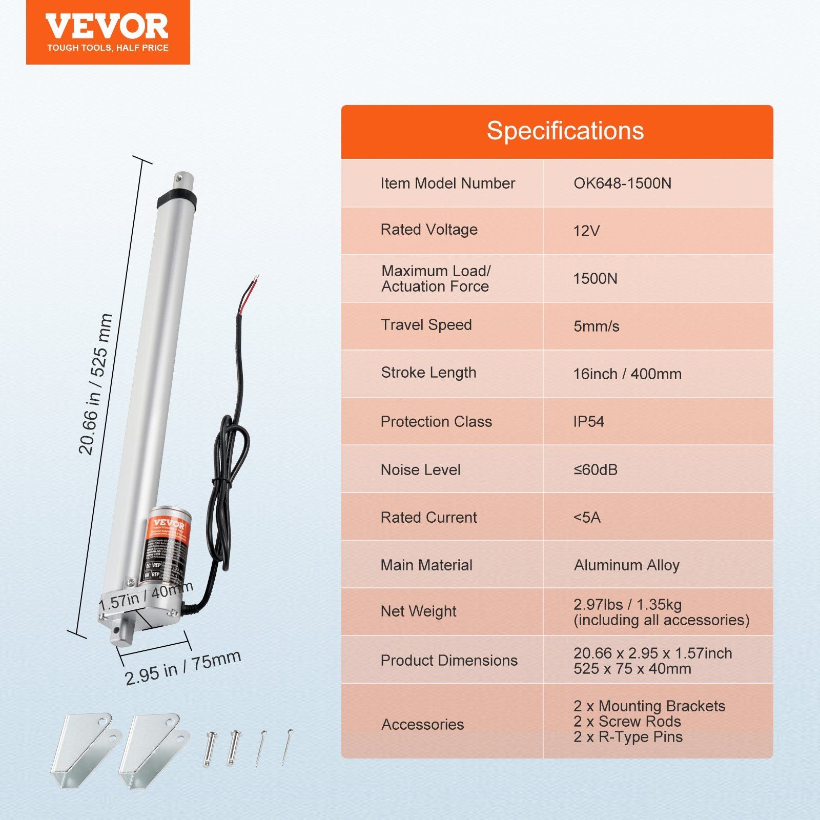 Linear Actuator 12V, 16 Inch High Load 330lbs/1500N Linear Actuator, 0.19"/s Linear Motion Actuator with V952-JQXXXZXQ16INPEF0EV9