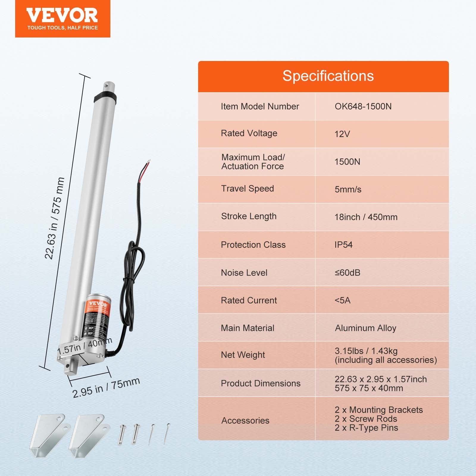 Linear Actuator 12V, 18 Inch High Load 330lbs/1500N Linear Actuator, 0.19"/s Linear Motion Actuator with V952-JQXXXZXQ18INN6V9SV9