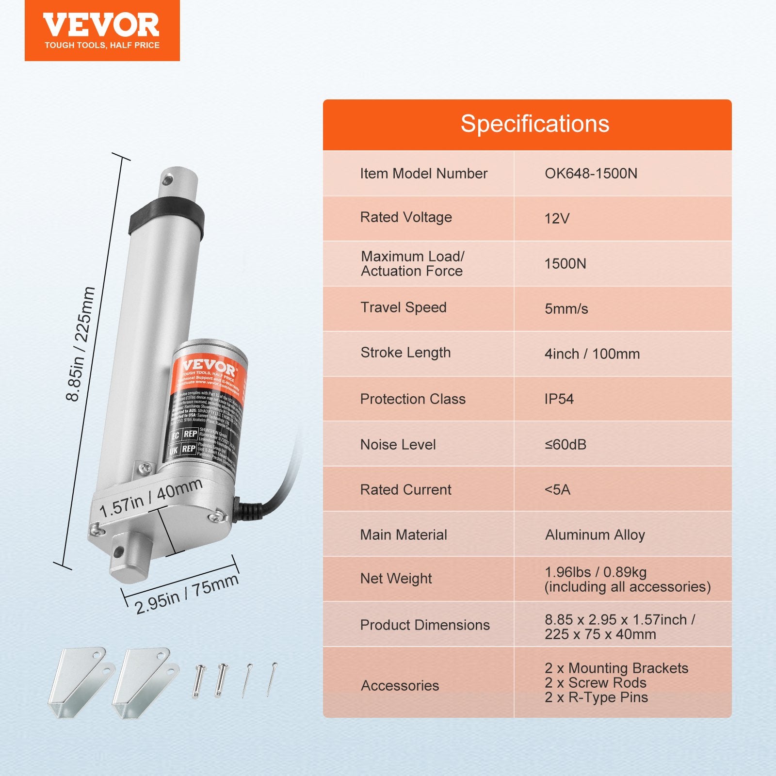 Linear Actuator 12V, 4 Inch High Load 330lbs/1500N Linear Actuator, 0.19"/s Linear Motion Actuator with V952-JQXXXZXQ4INC24AIKV9