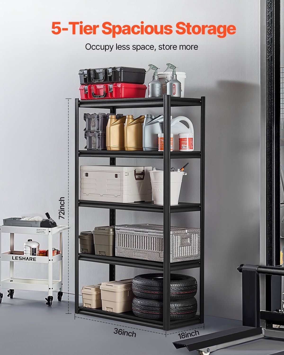Storage Shelves, 2000 lbs, 5 Tier Garage Storage Shelving, 18" D x 40" W x 72" H Adjustable Metal Shelves for V952-JSBSXHJ184078VRULV0