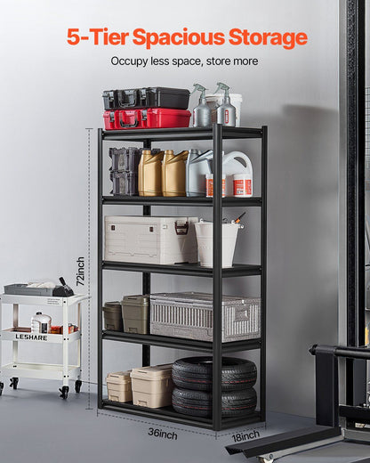 Storage Shelves, 2000 lbs, 5 Tier Garage Storage Shelving, 18" D x 40" W x 72" H Adjustable Metal Shelves for V952-JSBSXHJ184078VRULV0