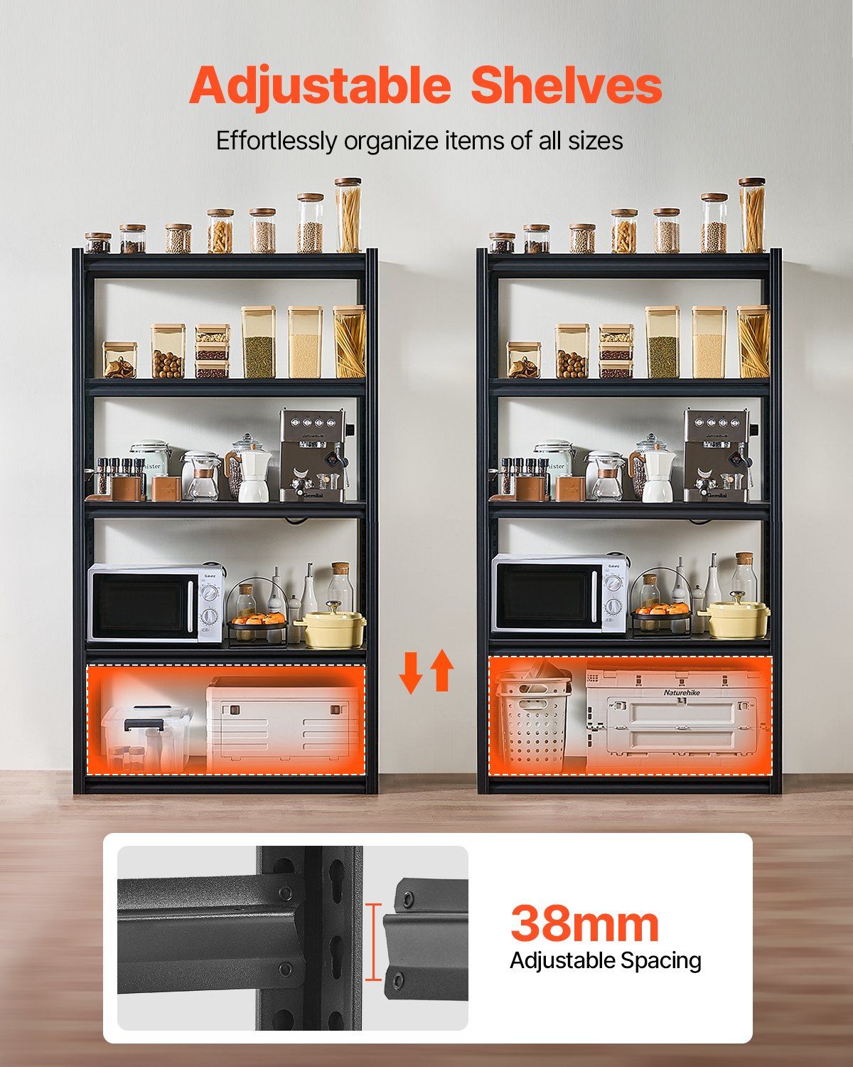 Storage Shelves, 2000 lbs, 5 Tier Garage Storage Shelving, 18" D x 40" W x 72" H Adjustable Metal Shelves for V952-JSBSXHJ184078VRULV0