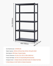 Storage Shelves, 2000 lbs, 5 Tier Garage Storage Shelving, 18" D x 40" W x 72" H Adjustable Metal Shelves for V952-JSBSXHJ184078VRULV0