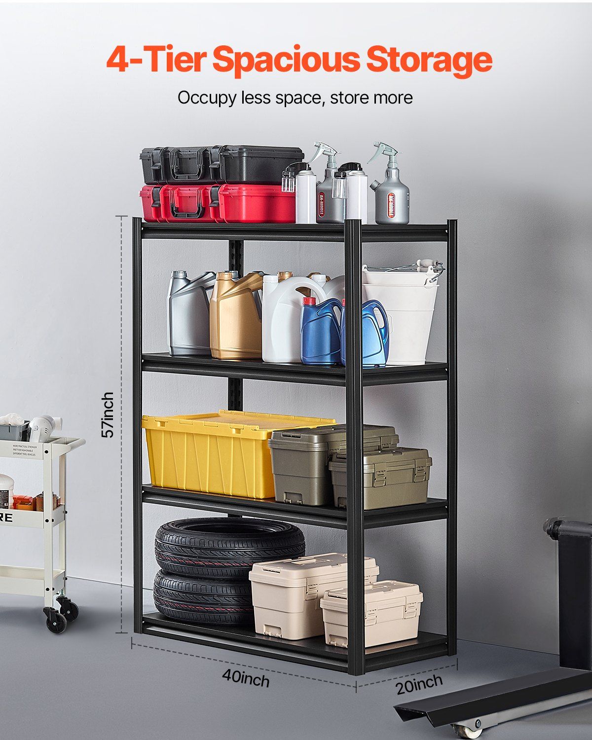 Storage Shelves, 2400 lbs, 4 Tier Garage Storage Shelving, 20" D x 40" W x 57" H Adjustable Metal Shelves for V952-JSBSXHJ20405S2LA2V0