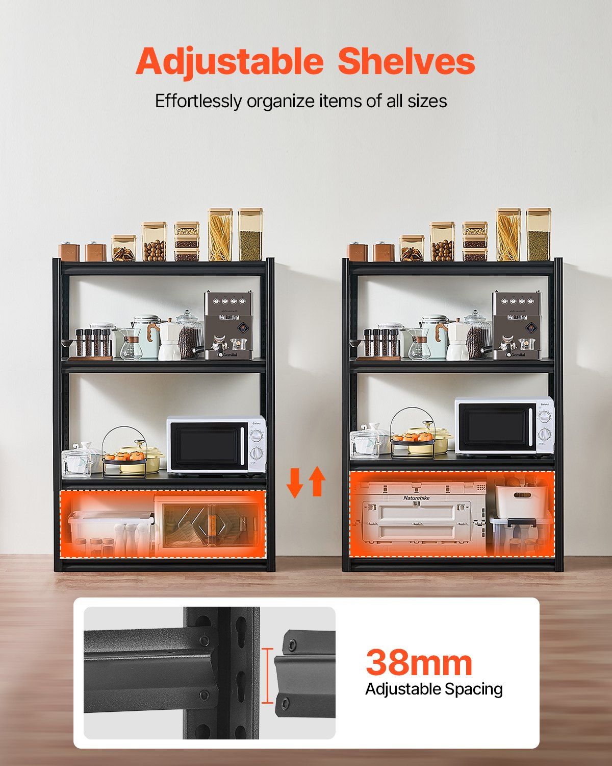 Storage Shelves, 2400 lbs, 4 Tier Garage Storage Shelving, 20" D x 40" W x 57" H Adjustable Metal Shelves for V952-JSBSXHJ20405S2LA2V0