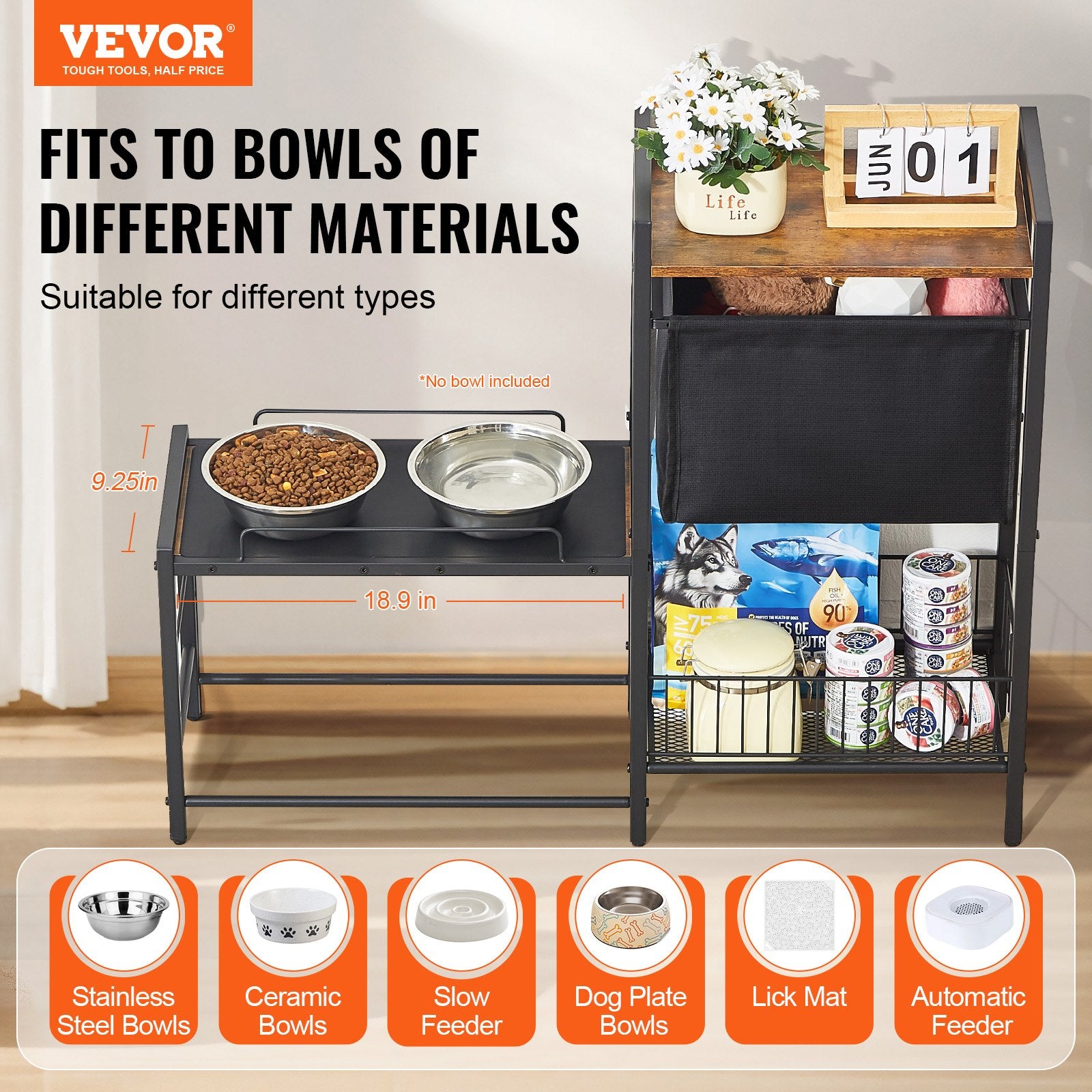 Pet Feeding Station with Storage Dog Food & Toy Organizer Raised Dog Bowls V952-JSCCHSWJ3622FIZLTV0