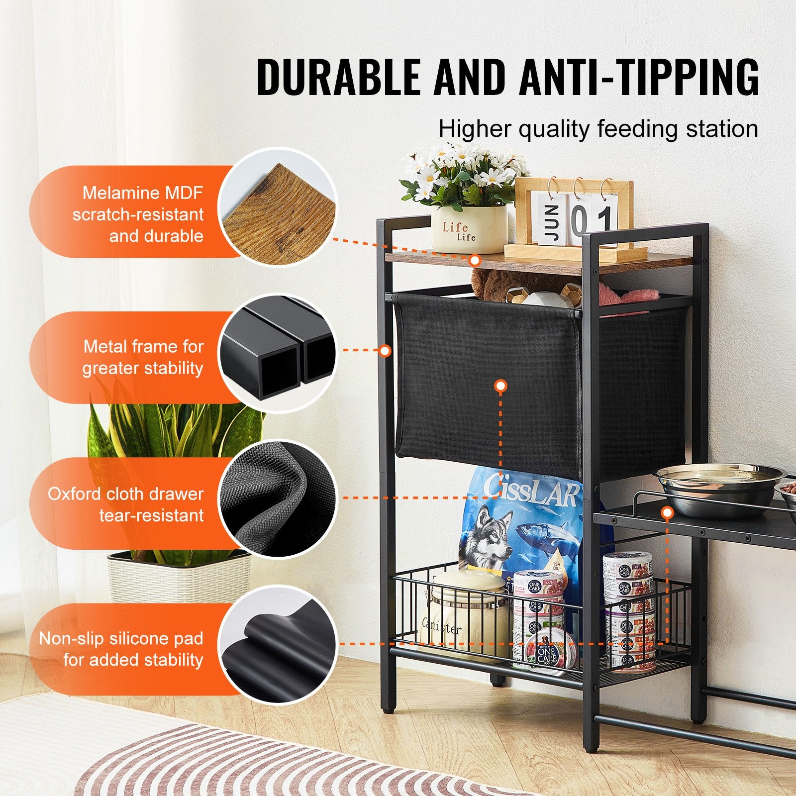 Pet Feeding Station with Storage Dog Food & Toy Organizer Raised Dog Bowls V952-JSCCHSWJ3622FIZLTV0