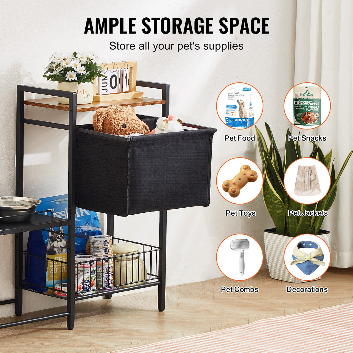 Pet Feeding Station with Storage Dog Food & Toy Organizer Raised Dog Bowls V952-JSCCHSWJ3622FIZLTV0
