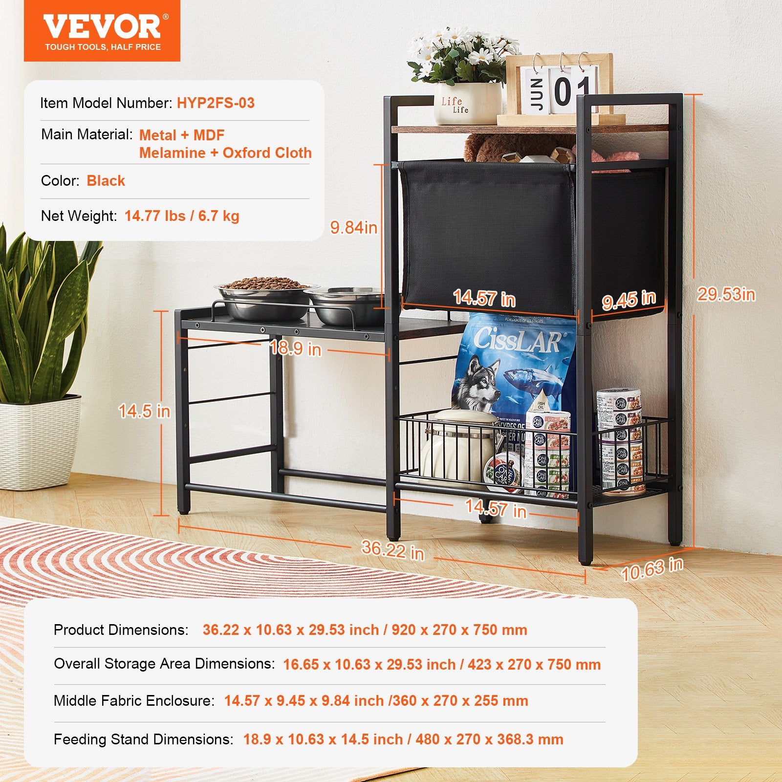 Pet Feeding Station with Storage Dog Food & Toy Organizer Raised Dog Bowls V952-JSCCHSWJ3622FIZLTV0