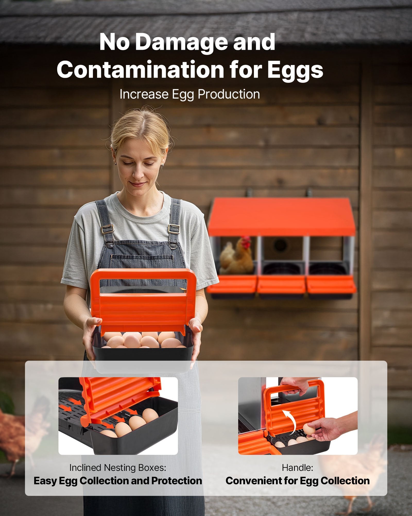Chicken Nest Box, 3-Compartment, 15 to 30 in Stable & Corrosion-Resistant Metal Nesting Boxes with Inclined V952-JSCDX1530INCCC3QIV0