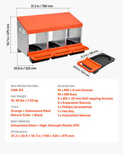 Chicken Nest Box, 3-Compartment, 15 to 30 in Stable & Corrosion-Resistant Metal Nesting Boxes with Inclined V952-JSCDX1530INCCC3QIV0