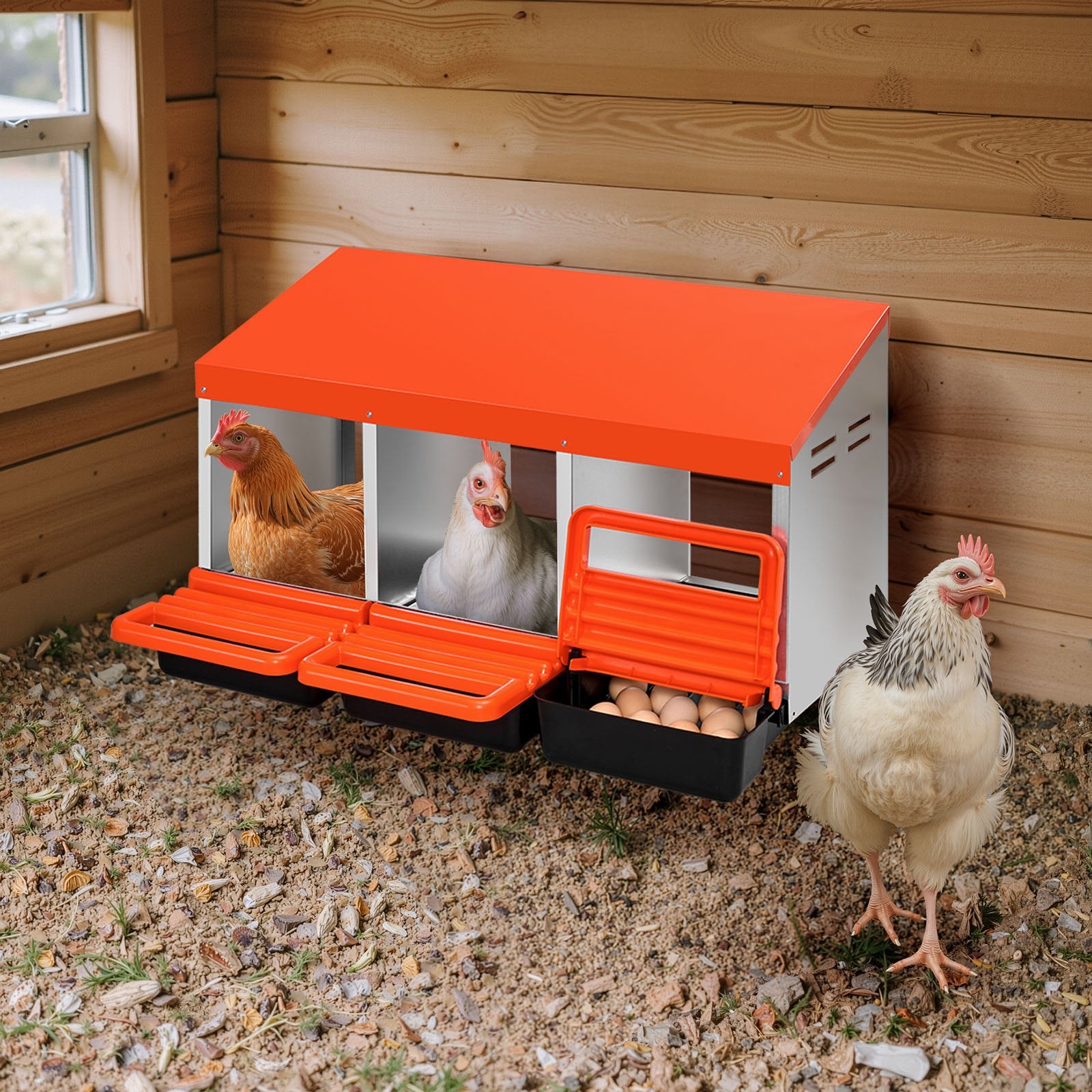 Chicken Nest Box, 3-Compartment, 15 to 30 in Stable & Corrosion-Resistant Metal Nesting Boxes with Inclined V952-JSCDX1530INCCC3QIV0