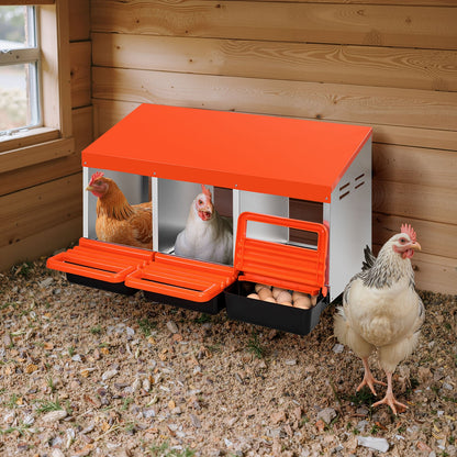 Chicken Nest Box, 3-Compartment, 15 to 30 in Stable & Corrosion-Resistant Metal Nesting Boxes with Inclined V952-JSCDX1530INCCC3QIV0