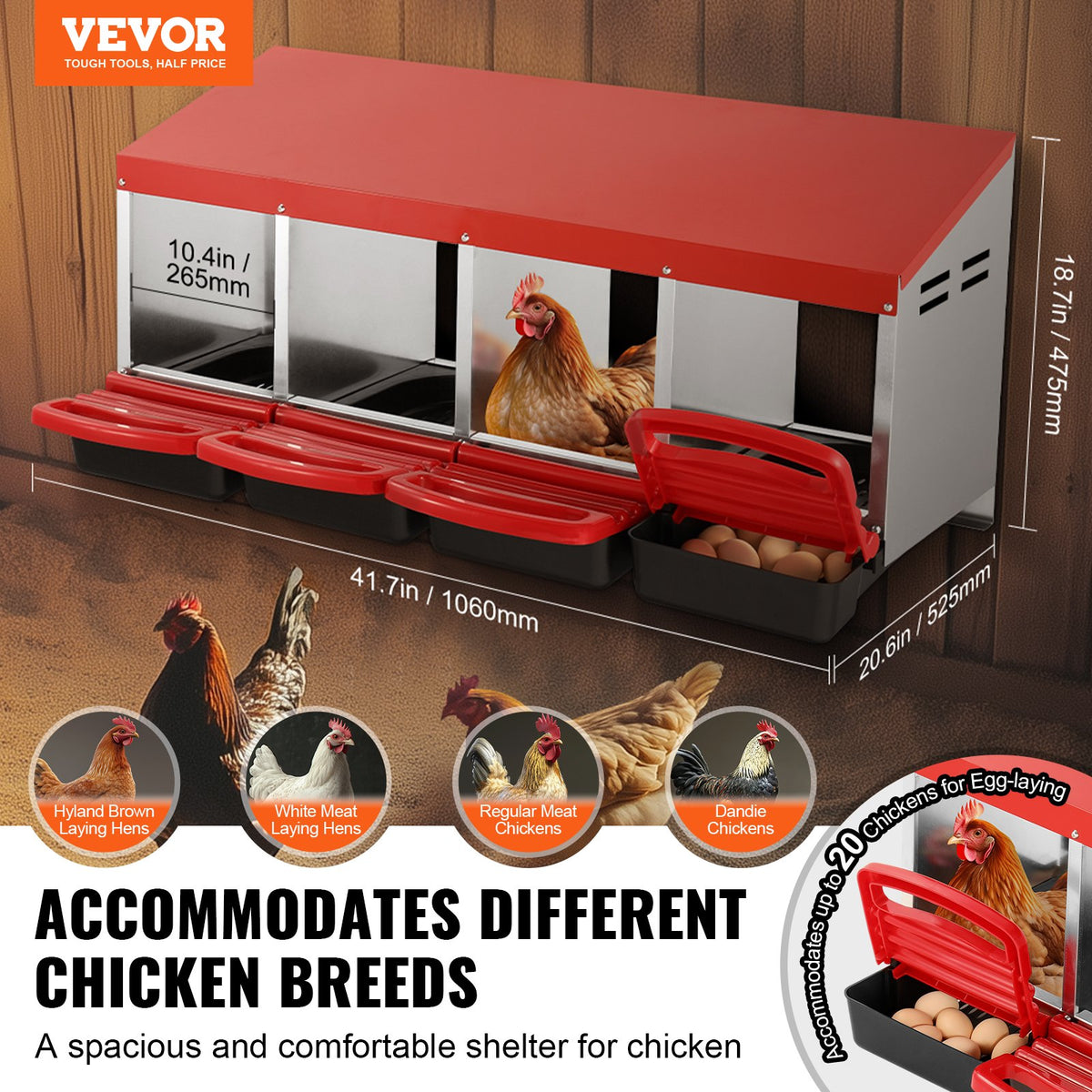 4-Compartment Chicken Nest Box Metal Box with Inclined Nesting Boxes V952-JSCDX1530INCI7BMTV0