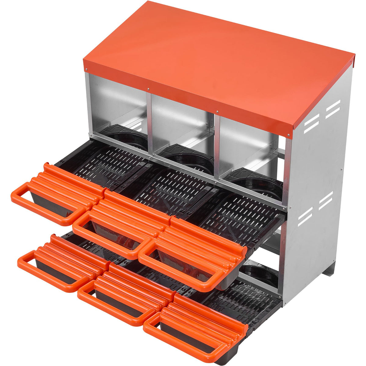 2 Tiers Chicken Nesting Boxes, 6 Compartments, Metal Egg Laying Boxes with Protective Collection Lids, Roll V952-JSCDX3045INC4B35A002V0