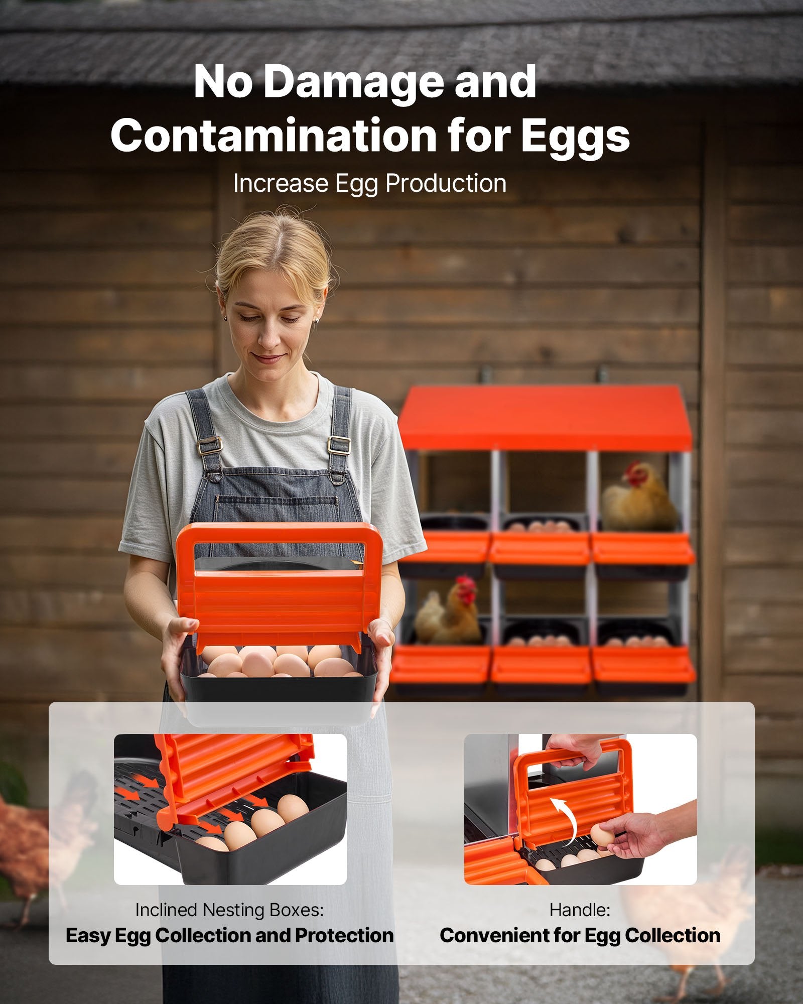 2 Tiers Chicken Nesting Boxes, 6 Compartments, Metal Egg Laying Boxes with Protective Collection Lids, Roll V952-JSCDX3045INC4B35A002V0