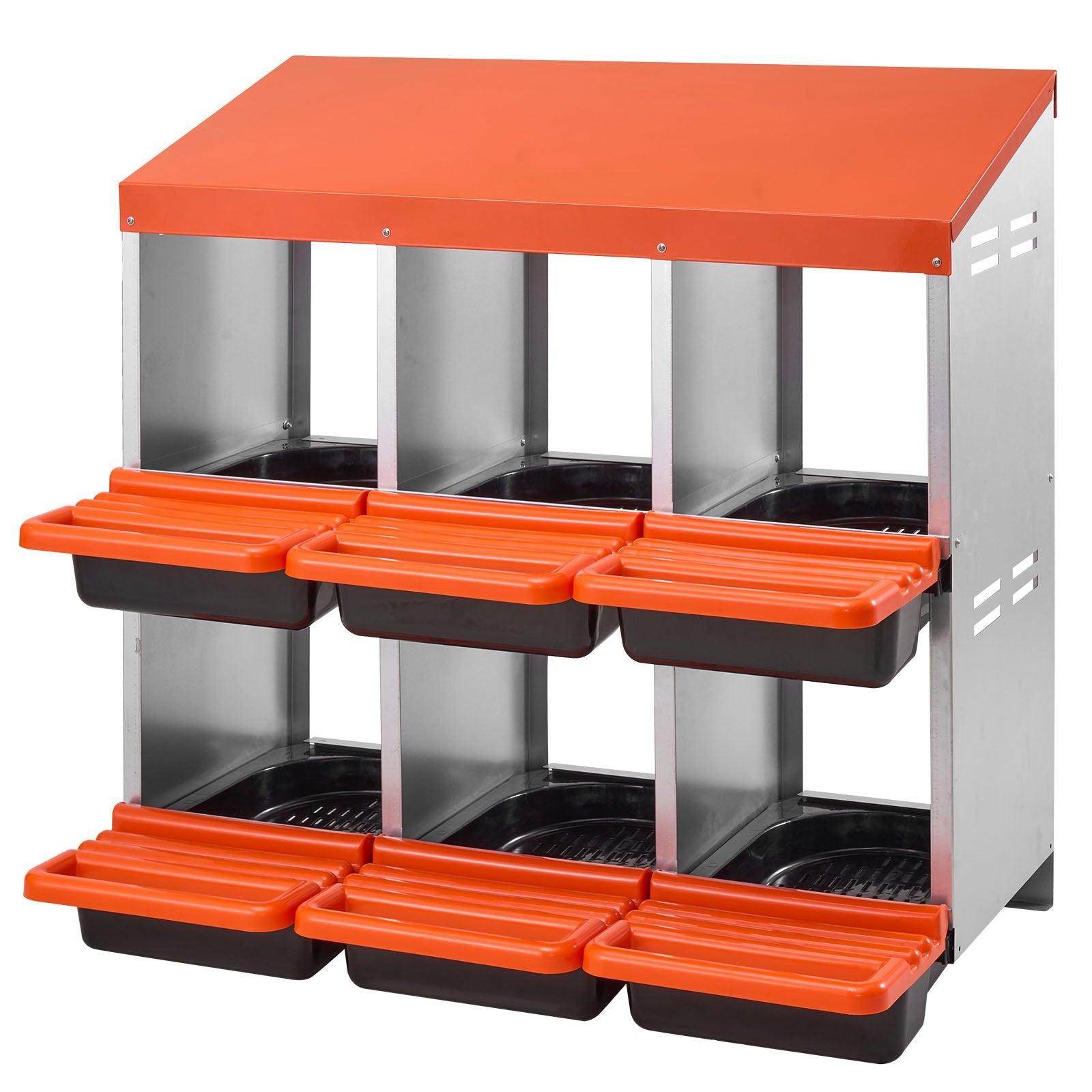 2 Tiers Chicken Nesting Boxes, 6 Compartments, Metal Egg Laying Boxes with Protective Collection Lids, Roll V952-JSCDX3045INC4B35A002V0