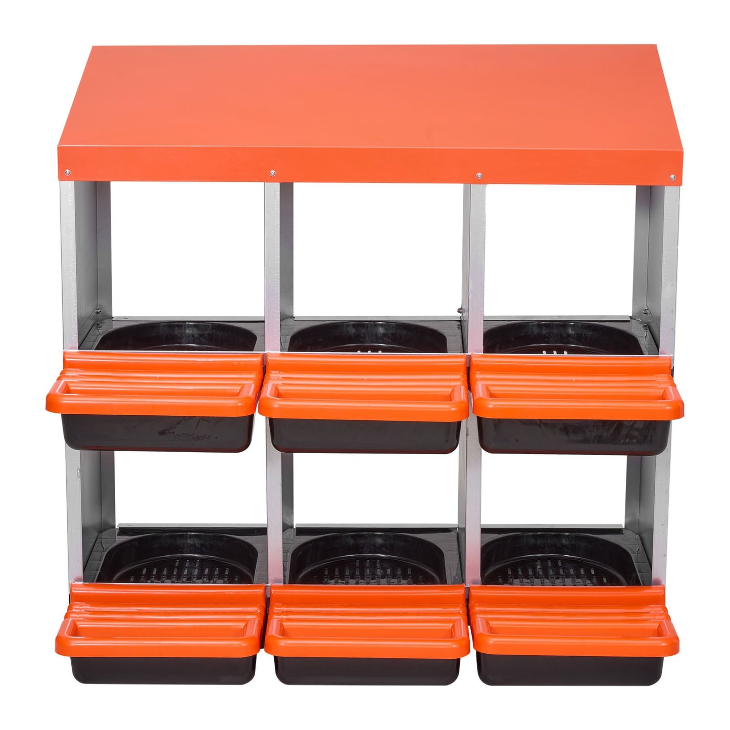 2 Tiers Chicken Nesting Boxes, 6 Compartments, Metal Egg Laying Boxes with Protective Collection Lids, Roll V952-JSCDX3045INC4B35A002V0