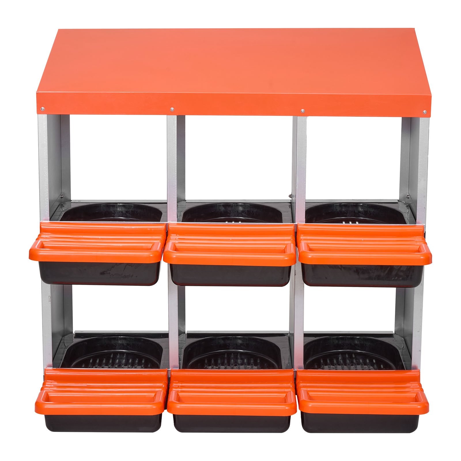2 Tiers Chicken Nesting Boxes, 6 Compartments, Metal Egg Laying Boxes with Protective Collection Lids, Roll V952-JSCDX3045INC4B35A002V0