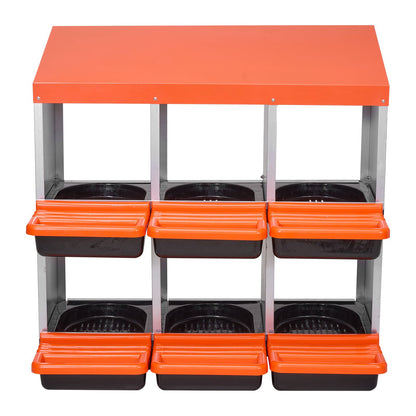 2 Tiers Chicken Nesting Boxes, 6 Compartments, Metal Egg Laying Boxes with Protective Collection Lids, Roll V952-JSCDX3045INC4B35A002V0