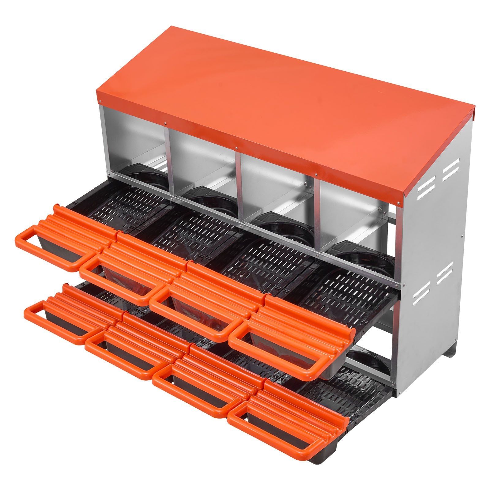 2 Tiers Chicken Nesting Boxes, 8 Compartments, Metal Egg Laying Boxes with Protective Collection Lids, Roll V952-JSCDX3045INCK7SDC002V0