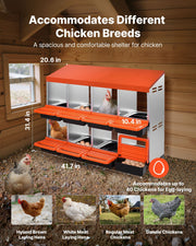 2 Tiers Chicken Nesting Boxes, 8 Compartments, Metal Egg Laying Boxes with Protective Collection Lids, Roll V952-JSCDX3045INCK7SDC002V0